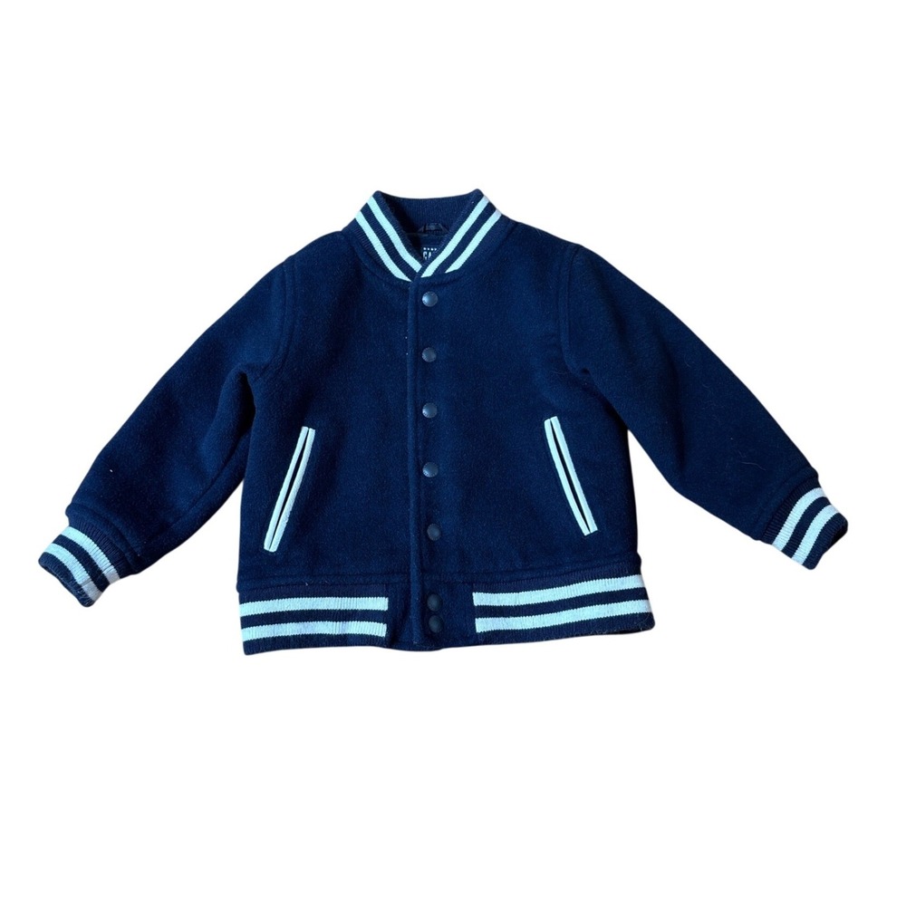 Baby Gap Varsity Bomber Jacket Kids Navy Blue Wool Blend Snap Front SIZE 3